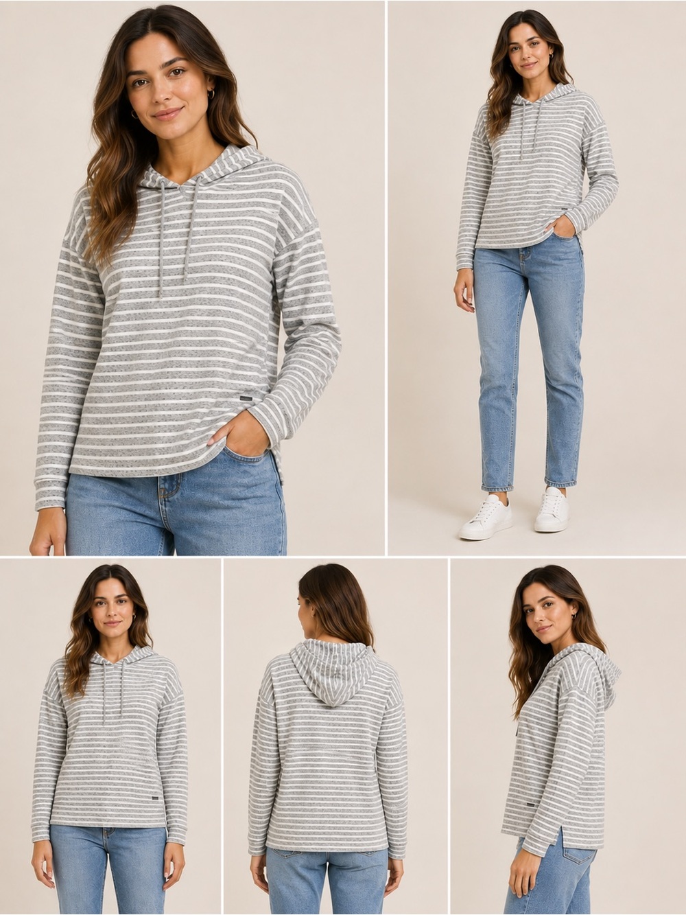 💙 La Vie en Rose - Gray White Striped Hoodie